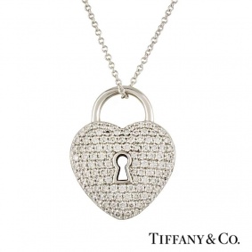 Tiffany & Co. Diamond Set Heart Lock Pendant in Platinum 0.76ct
